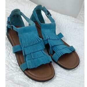 Minnetonka Women's Size 8 Blue Suede Strap Hippie Boho Vacation Sandal 10018584